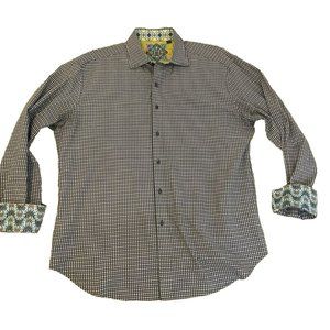 Robert Graham White Black Plaid Button Shirt Flip Cuff Mens Size XXL